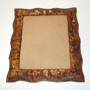 Scandinavian? Mid Century Carved & Charred Wood Picture Frame 8 x 10"